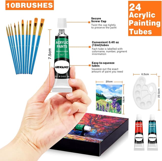 Detalle 2 de Acrylic Paint Set 24 Colours with 10 Brushes