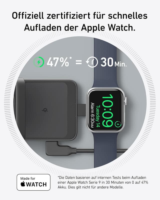 Detalle de Anker MagGo 3-in-1 Ladestation (Qi2, MagSafe kompatibel) mit Apple Watch Ladegerät – 15W kabellos