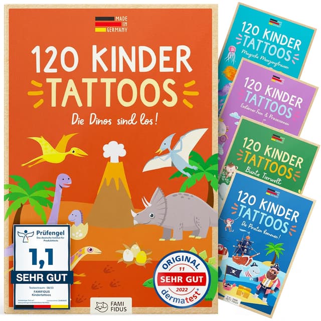 Detalle de Famifidus hautfreundliche Kinder Tattoos (Set mit 120 Motiven) – vegan, dermatologisch geprüft, Made in Germany