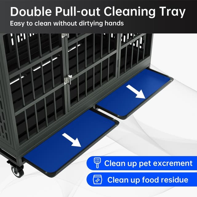 Detalle de Snuowu 38 Inch Heavy Duty Dog Crate with Wheels (Folding Metal, Removable Tray) for Large & Medium Dogs