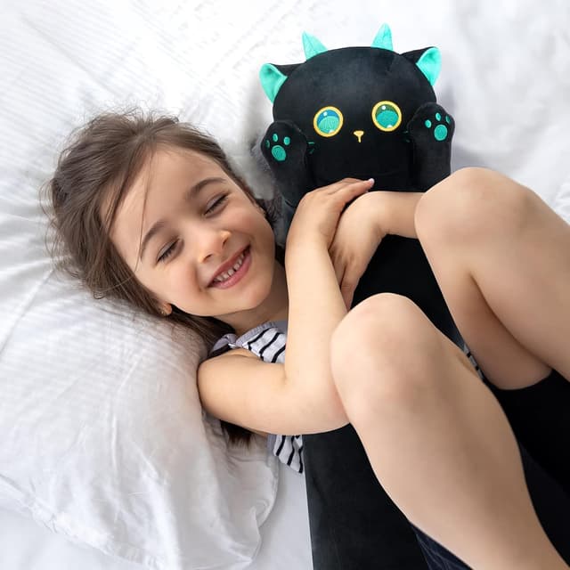 Detalle de Mewaii 130 cm Le Chat Noir peluche-coussin kawaii noir, long oreiller moelleux