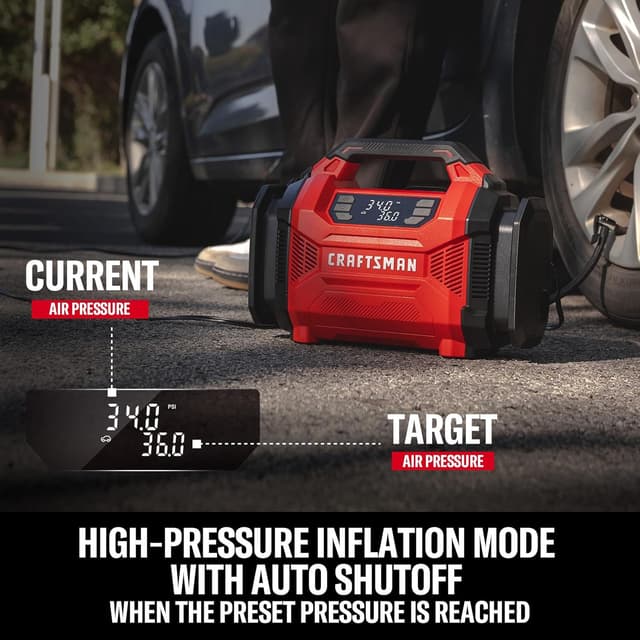 Thumbnail 3 de Craftsman Dual Power Tire Inflator Portable Air Compressor (12V DC + 120V AC) Up to 150 PSI