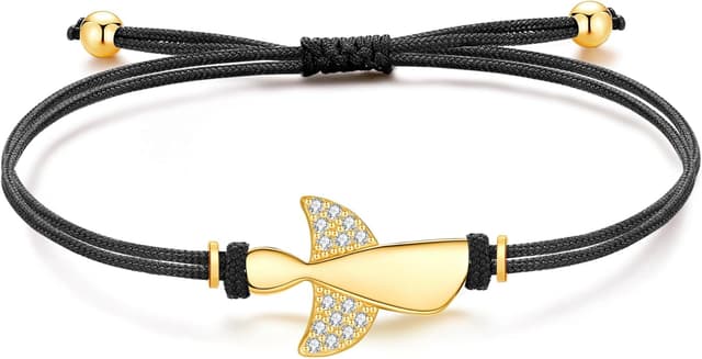 Detalle de Jrêveinfini Ange Gardien Bracelet Femme en Argent 925 (cordon noir, réglable) – idée cadeau avec boîte