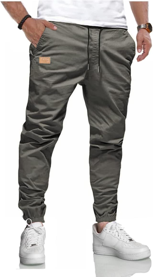 Detalle de LIUPMWE Herren Chino-Cargo Jogginghose aus Baumwolle mit Kordelzug und Taschen