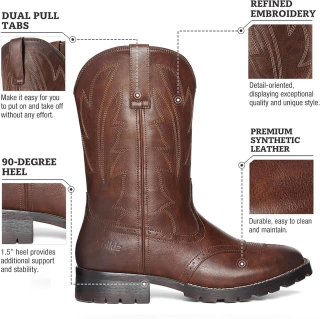 Detalle 2 de Rollda Cowboy Boots Men Square Toe Mid-Calf 123° Heel