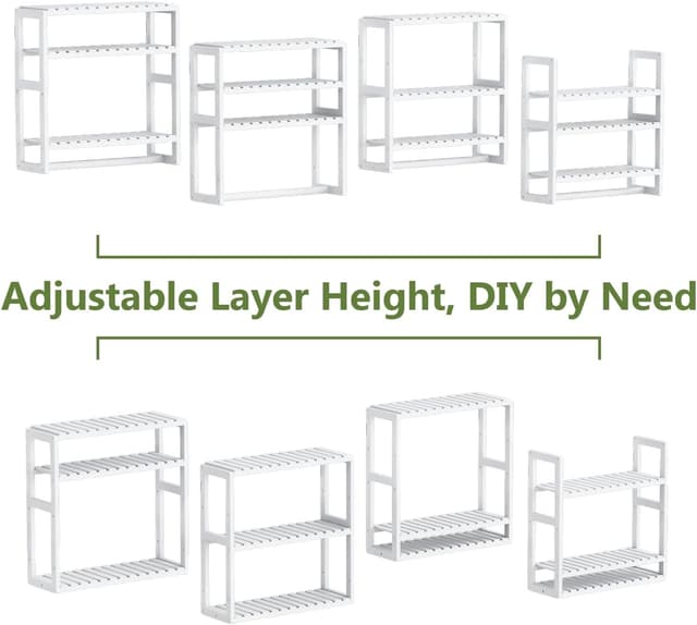 Thumbnail 6 de Bamworld 3-Tier Adjustable Bamboo Over-the-Toilet Rack Shelf Storage (White)