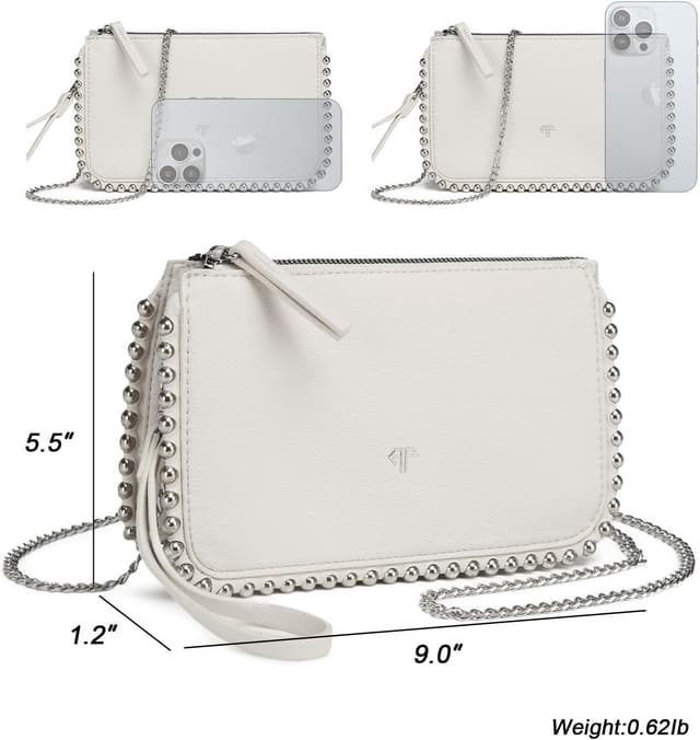 Detalle de AFKOMST AFKOMST Piccola pochette e Wristlet Wallet da donna bianco con tracolla a catena