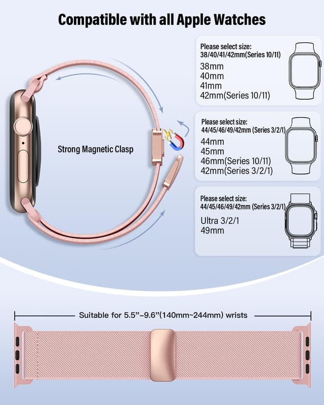Detalle de Magnetic Elastic Nylon Apple Watch Sport Strap (38/40/41/42/44/45/46/49mm) – Stretchy Breathable Fit