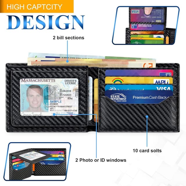 Detalle 2 de TEEHON Mens RFID Blocking Carbon Fibre Wallet