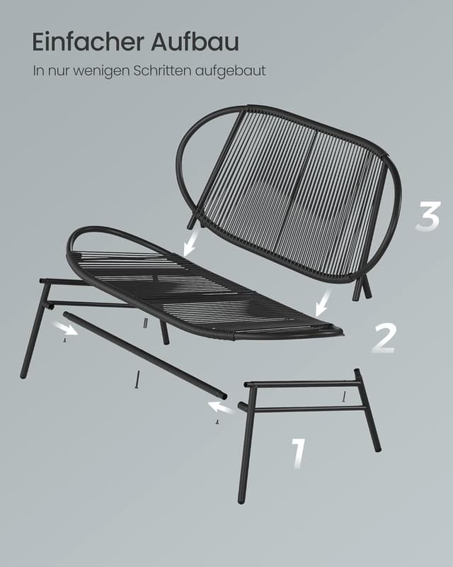 Detalle de SONGMICS Gartenbank 2-Sitzer aus PE-Rattan (tintenschwarz) mit Rückenlehne, für Balkon & Terrasse – GGF0026B01