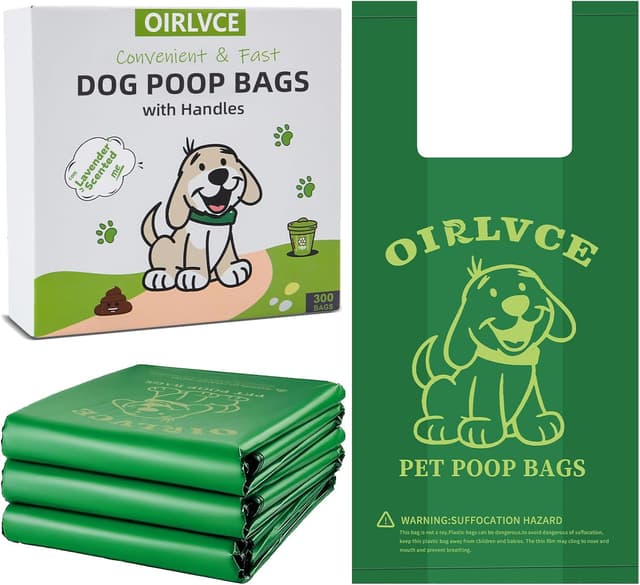 Detalle de OIRLVCE 300 Dog Poo Bags with Handles (Extra Thick, Leak-Proof) with Easy-Tie Design