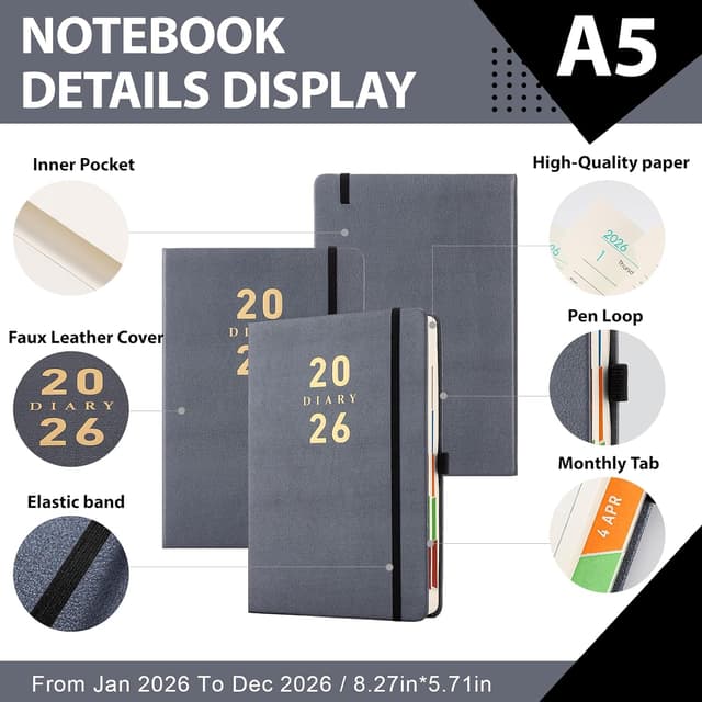 Detalle de Agenda 2026 A5 giornaliera con copertina rigida