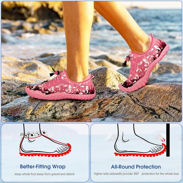 Detalle de Kids Built-in Heel Grips Water Shoes with Wide Toe Box and 360° Protection for Beach, Pool & Hiking