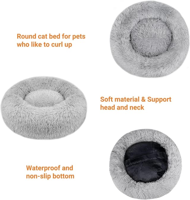Detalle de OKPOW Donut Dog Bed Medium (60cm) with Removable Washable Cover, Anti-Anxiety Calming Plush Pet Bed