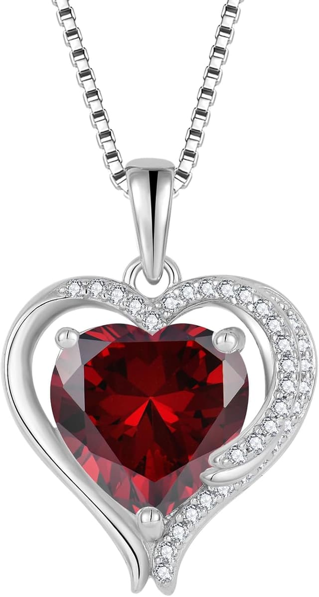 Detalle de FJ Herz Kette Damen 925 Sterling Silber mit Engelsflügeln und Geburtsstein