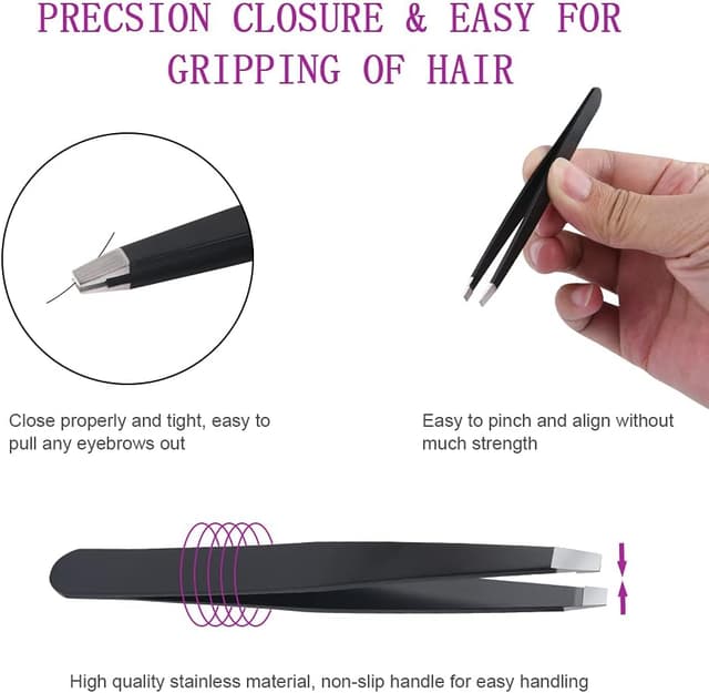 Detalle de URAQT set pinzette sopracciglia professionali da 6 pezzi con astuccio in pelle