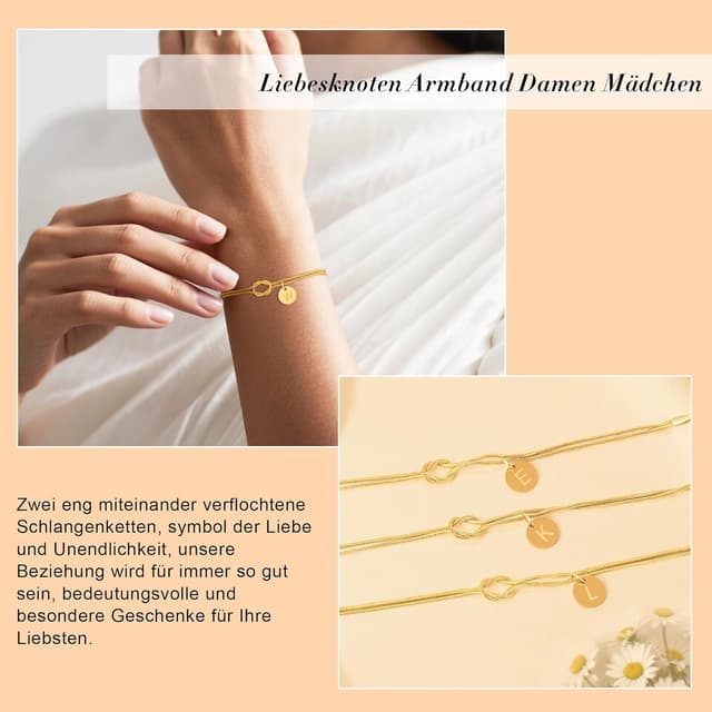 Detalle de HAYOUWAY Liebesknoten-Armband Damen Gold mit Buchstaben (14K vergoldet, verstellbar)