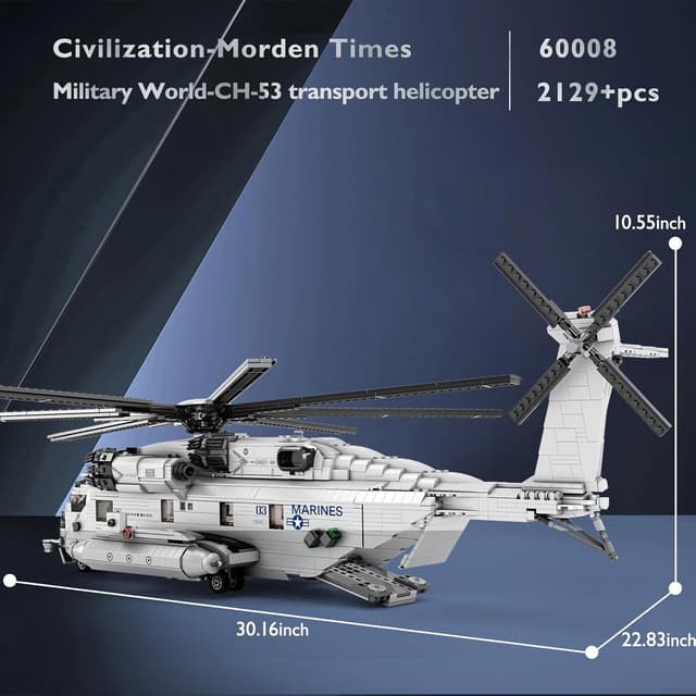 Detalle de JMBricklayer CH-53 Helicopter Building Set (60008) – military transport model kit for ages 14+