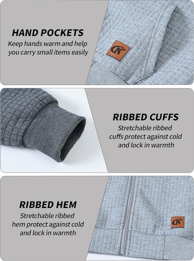 Detalle de Tyhengta Men’s Full Zip Hoodie Jacket with Pockets (Long Sleeve Pullover)