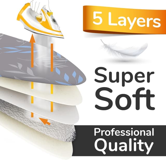 Detalle 2 de Super Soft 5 Layer Turbo Ironing Board Cover (XL, 125 x 45 cm) – 100% Cotton Top, High-Speed Steam Reflection