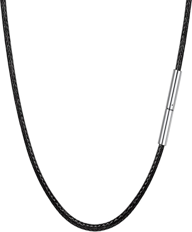 Detalle de PROSTEEL Kordelkette mit Edelstahlverschluss (2 mm) – schwarze Kette in Längen von 41 bis 76 cm, unisex