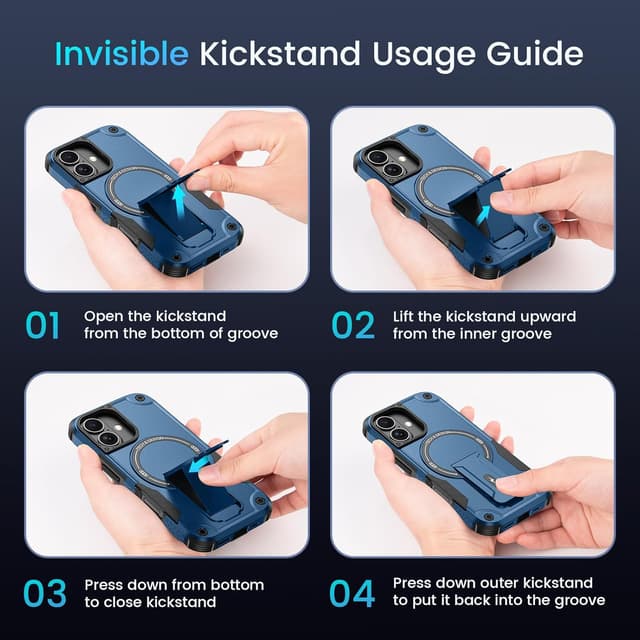 Detalle 2 de 3-in-1 iPhone 17 MagSafe Case (Blue) with Invisible Kickstand, HD Screen Protector & Camera Lens Protection