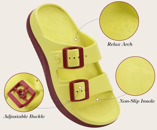 Detalle de ONCAI Sandales de récupération pour femme à doubles boucles réglables (36-42) – slides orthopédiques antidérapantes
