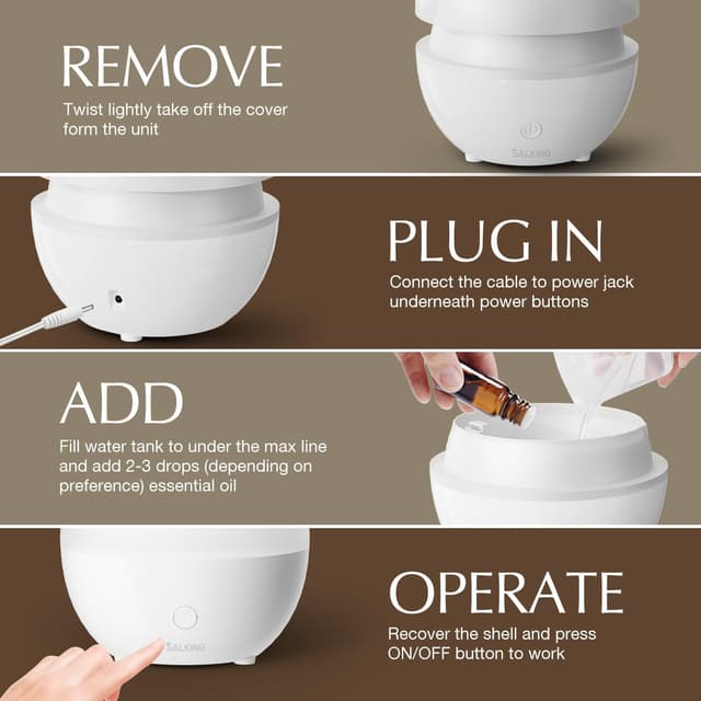 Thumbnail 6 de SALKING Diffusore di oli essenziali 100 ml con 8 LED e spegnimento automatico (senza BPA) bianco