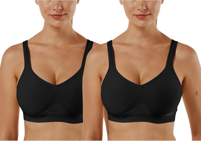 Detalle de Vertvie Damen Sport-BH im 1/2/3er Set – einfarbig, ohne Bügel, mit gepolsterten Cups