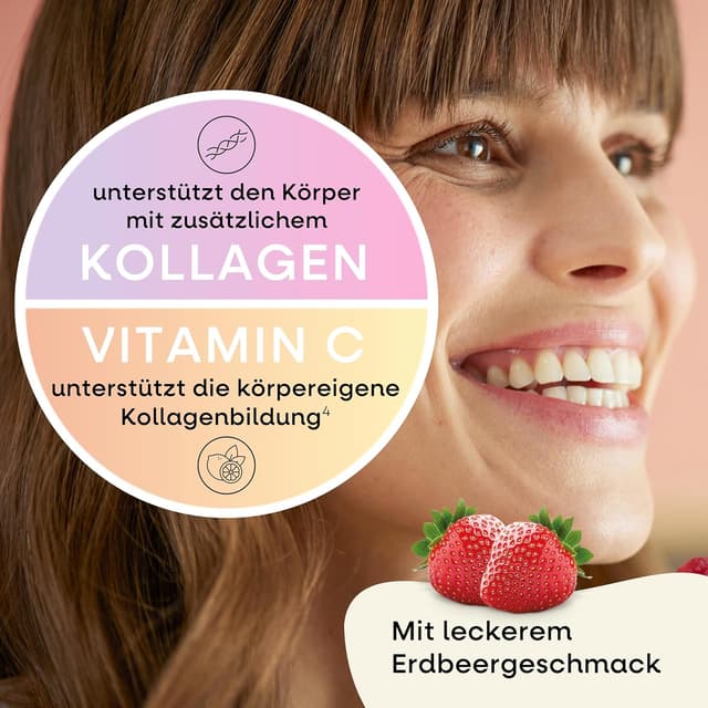 Detalle de Kollagen Gummibärchen mit Biotin, Zink und 2.500 µg Biotin (Erdbeer) – 60 vegane Vitamin Gummies