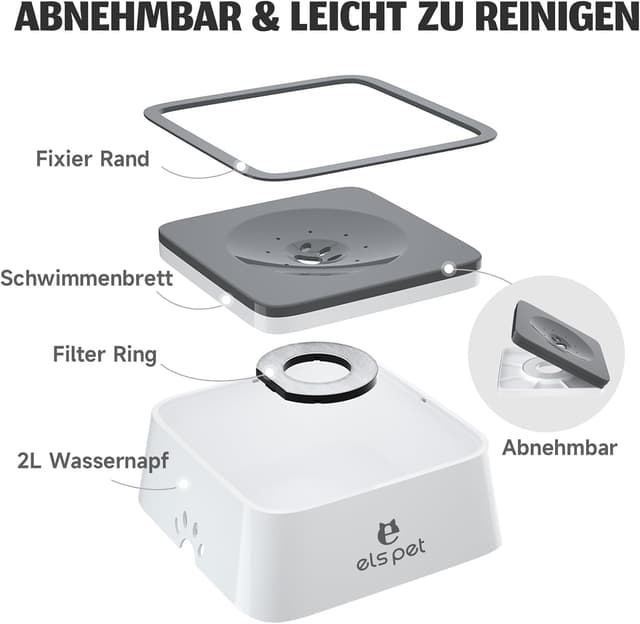 Detalle de ELS PET Wassernapf für Hunde (2L) – auslaufsicherer Reise- und Trinknapf mit rutschfester Bodenfläche