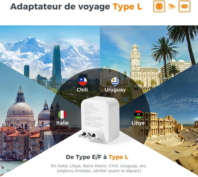 Thumbnail 1 de TESSAN Adaptateur Type L 2500 W 🇮🇹🔌