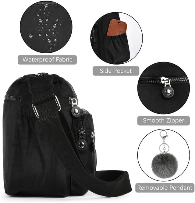 Detalle 1 de Aucuu Nylon Umhängetasche für Damen – Crossbody Bag mit mehreren Fächern, wasserabweisend und mit RFID-Fach