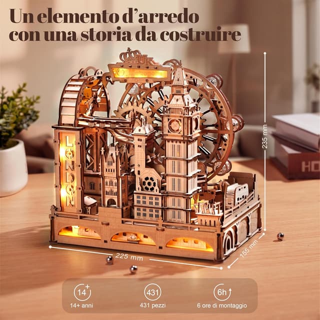 Thumbnail 6 de ROBOTIME Puzzle 3D in legno Londra con circuito a biglie e luci Type-C (EGB01) – kit fai-da-te