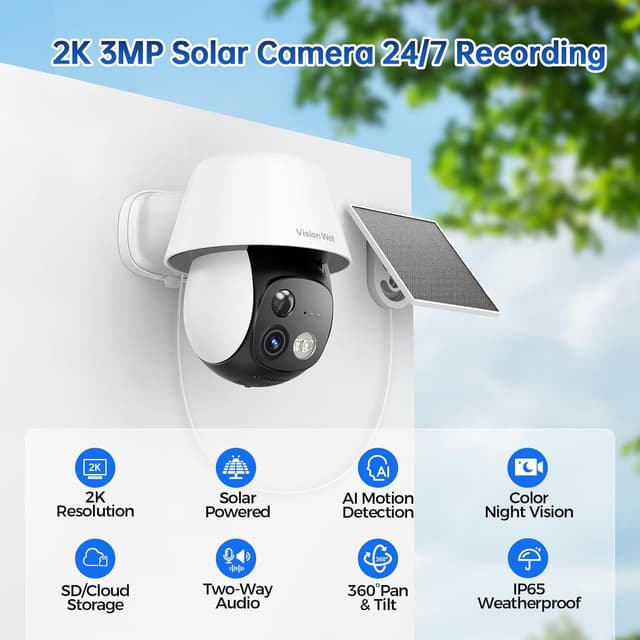 Detalle 2 de Solar Security Camera 2K 360° Pan-Tilt