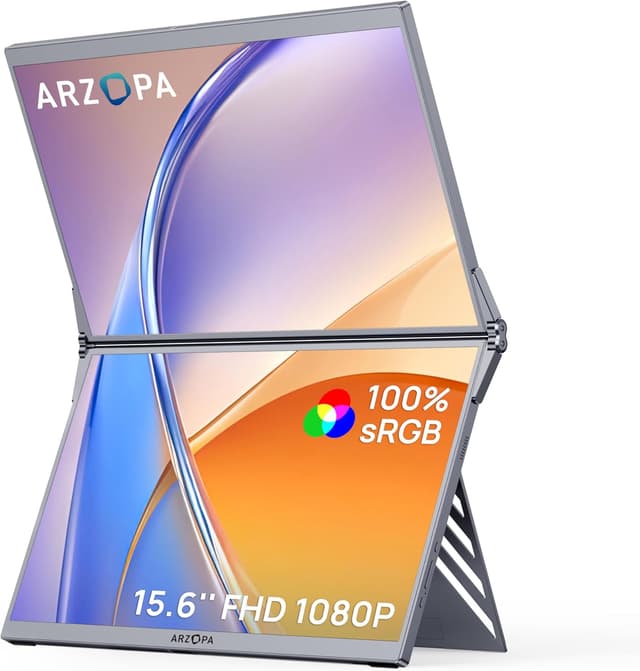Detalle de ARZOPA 15.6" Dual Portable Monitor (FHD 1080P) – USB-C & HDMI, foldable stackable screens in grey