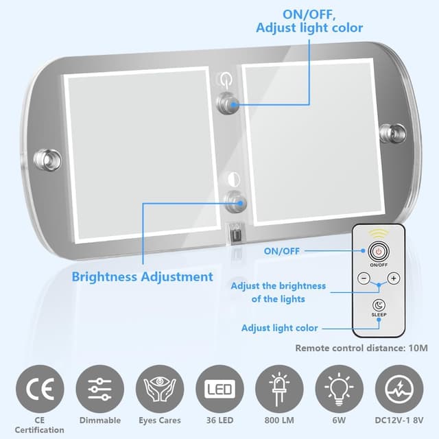 Detalle 1 de URAQT LED Deckenleuchte für 12V Wohnmobil mit 72 LEDs, 4 Farbtemperaturen und Fernbedienung