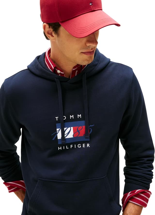 Detalle de Tommy Hilfiger Men’s Linear Flag Graphic Cotton Hoodie