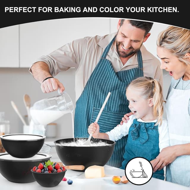 Detalle de Greentainer Salatschüssel-Set mit Deckel (12-teilig) – stapelbare Rühr- und Servierschüsseln aus Kunststoff