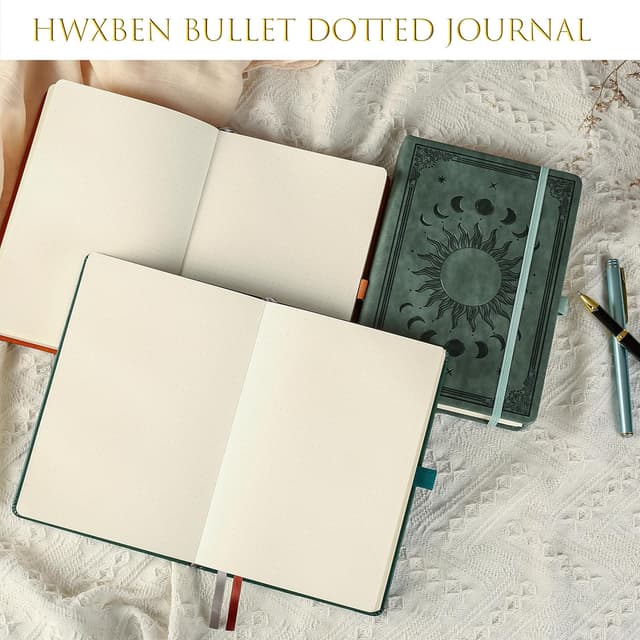 Detalle de HwxBen Bullet Dotted Journal mit Punktemuster, 256 Seiten (140 g/m²), PU-Hardcover – Premium Grau