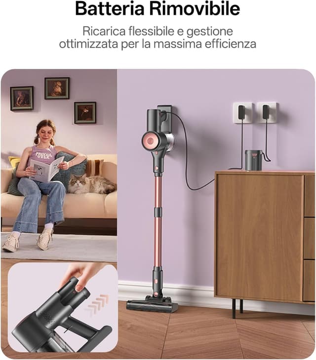 Detalle de Vexilar V10Pro aspirapolvere senza fili 45.000Pa, 45 min, scopa elettrica ultraleggero con luce LED e batteria removibile