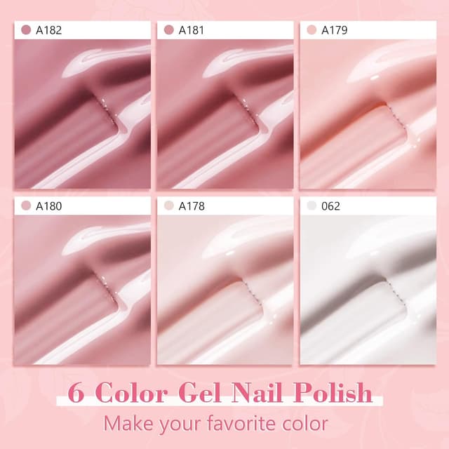 Detalle 2 de Shining She UV Nagellack-Set (6 Farben) Nude Rosa – Gel Polish zum Aushärten unter LED/UV-Licht