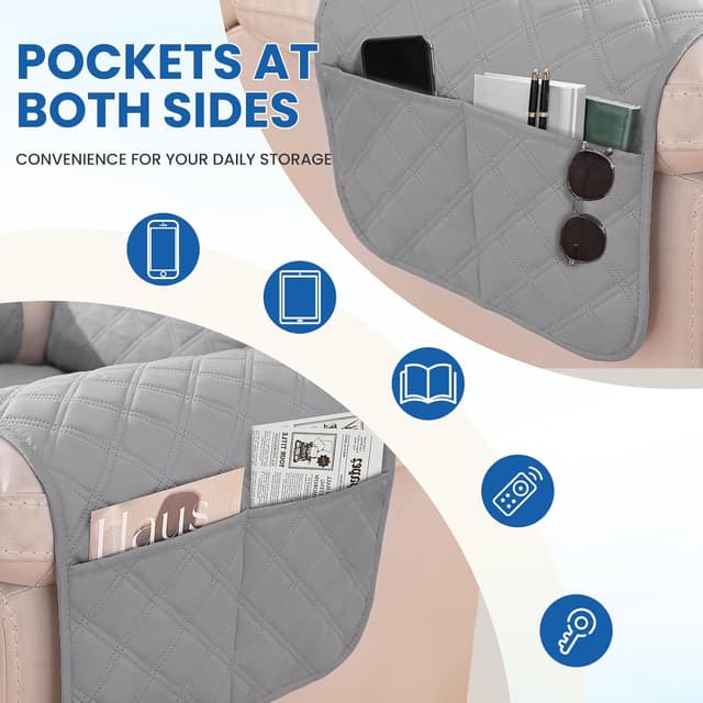 Thumbnail 6 de YSTELLAA Copripoltrona 1 posto impermeabile per relax reclinabile grigio chiaro