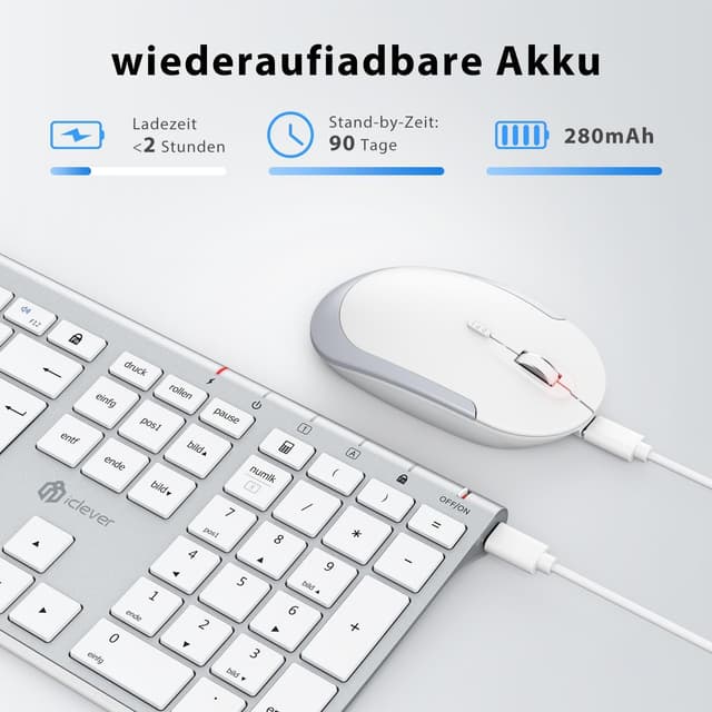 Detalle de iClever kabellose Tastatur und Maus Set (2,4G, USB‑C wiederaufladbar) für Windows und Mac