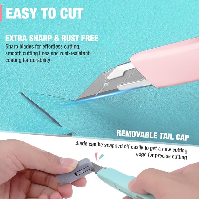 Detalle 2 de WORKPRO Taglierino cutter con lame da 9 mm (set da 3 colori, sicurezza e ricambi)