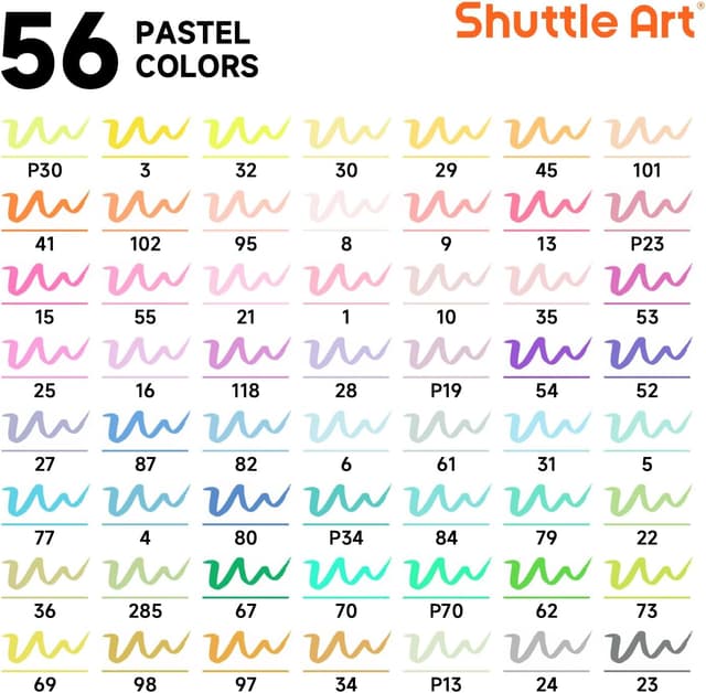 Detalle de Shuttle Art Pastel Brush Pens (56 colours) – Dual tip brush markers with fineliner for colouring, sketching and journaling