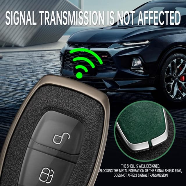 Detalle de Happyit zinc alloy & leather car key case cover for Ford Focus, Fiesta, Mondeo, Kuga (keyless fob)