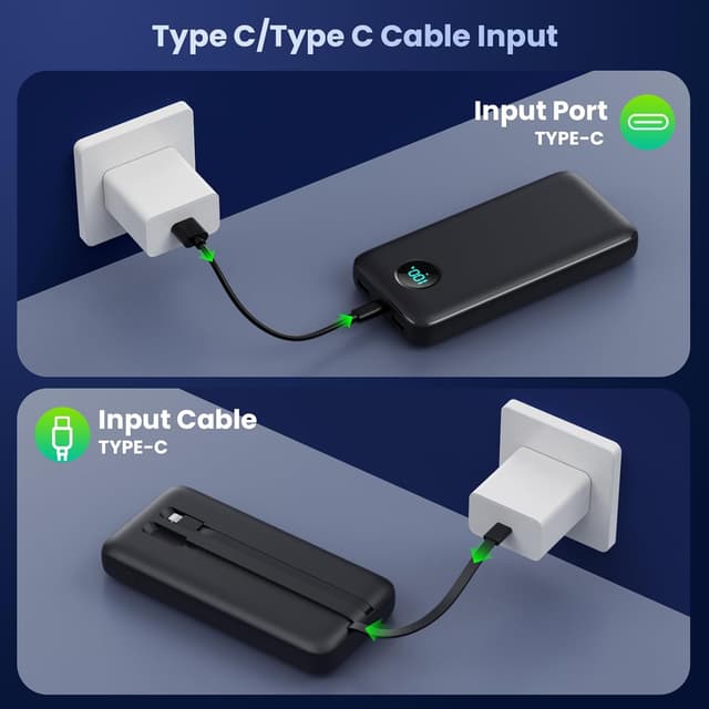 Detalle de Pxwaxpy Power Bank 26800 mAh con cavi integrati e ricarica rapida 25W PD (5 uscite) con display LCD