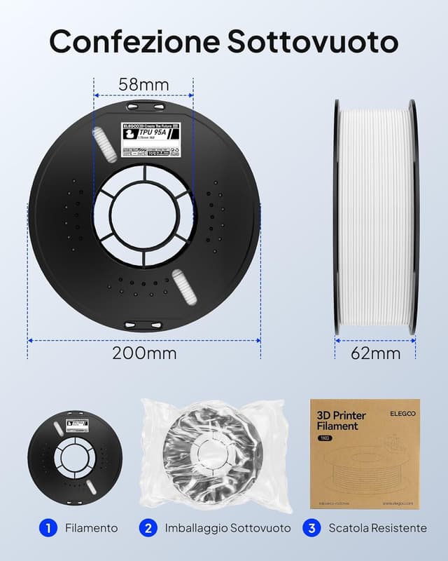 Thumbnail 4 de ELEGOO TPU 95A filamento flessibile 1,75 mm 1 kg 🖨