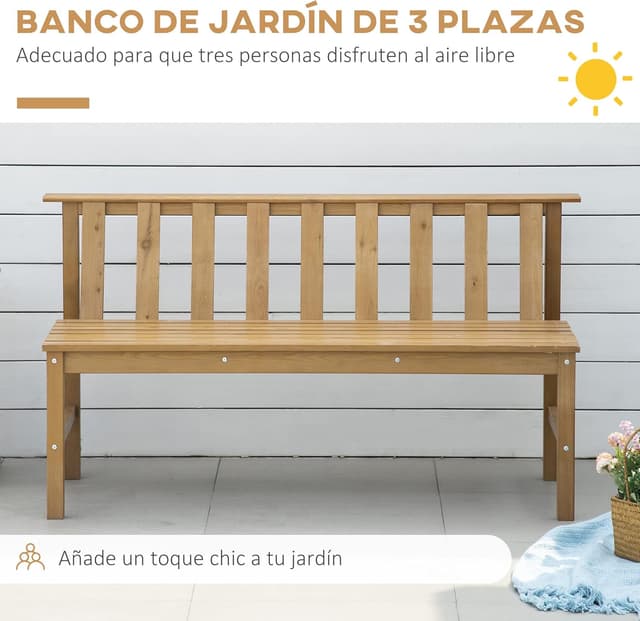 Detalle 2 de Outsunny Banco 3 plazas jardín 144x60x77 cm